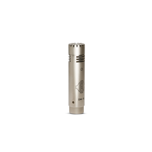 An image of a Sontronics DM-1S microphone facing right showing the Sontronics logo and cardioid pattern logo